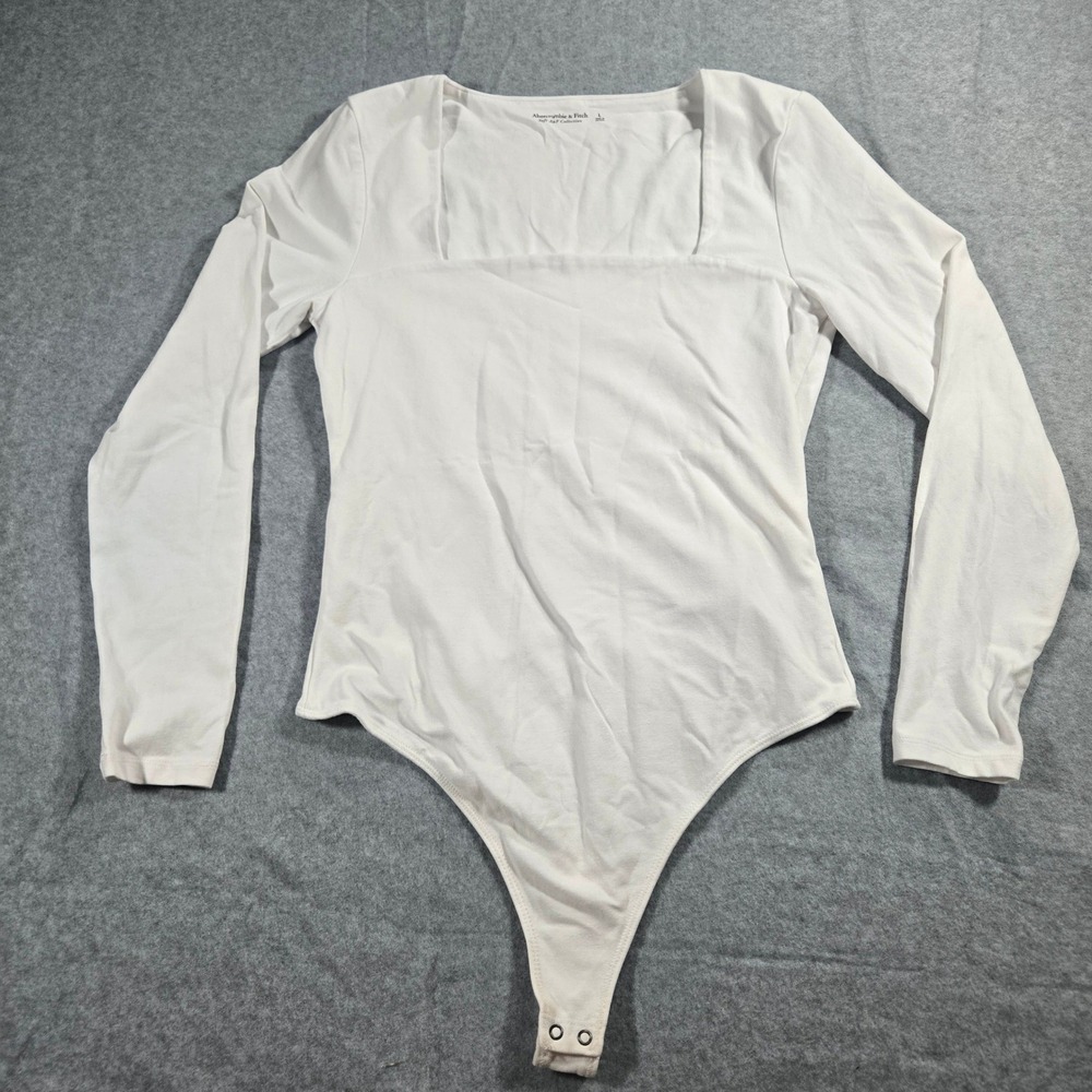 Abercrombie & Fitch Soft A&F Collection Square Neck Long Sleeve Bodysuit White L